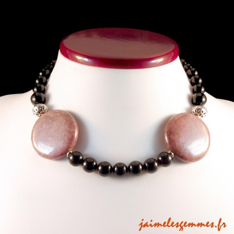 Collier rhodonite et onyx