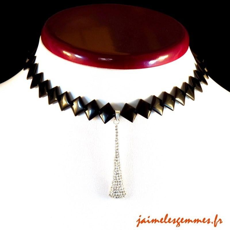 Ras de cou en onyx et strass