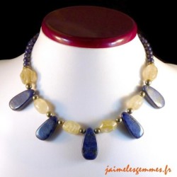 Collier lapis et quartz rutile