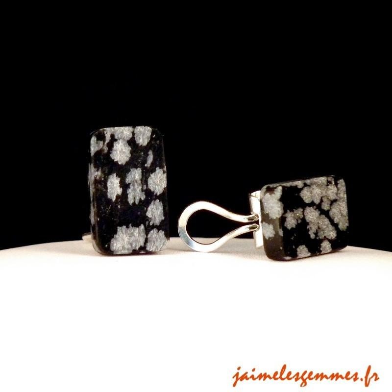 Clips rectangulaires en obsidienne neige