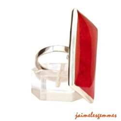 Bague rectangulaire en gorgone corail