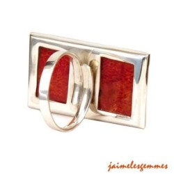 Bague rectangulaire en gorgone corail