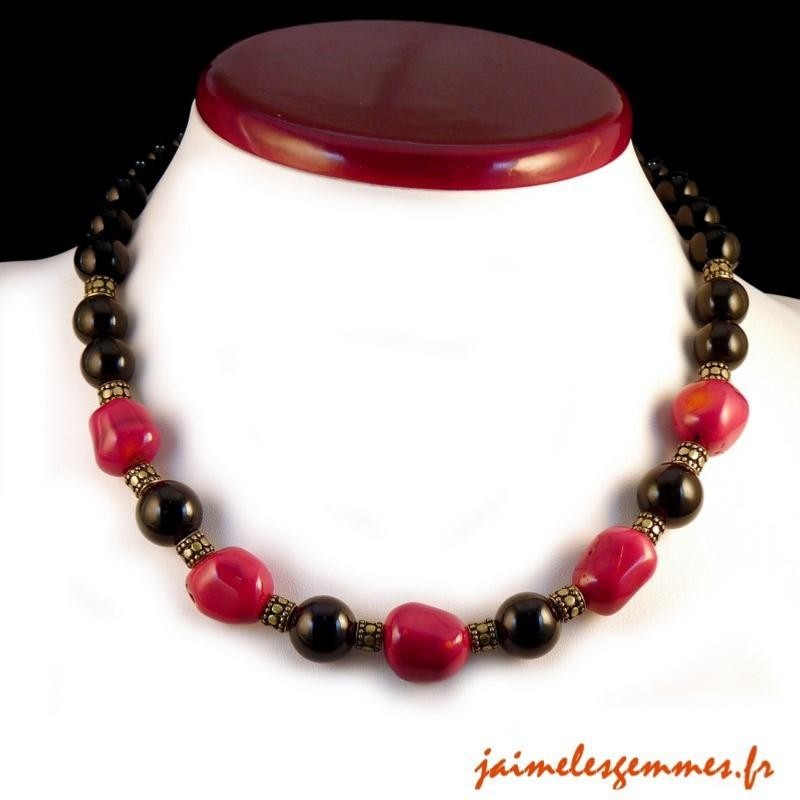 Collier onyx et corail