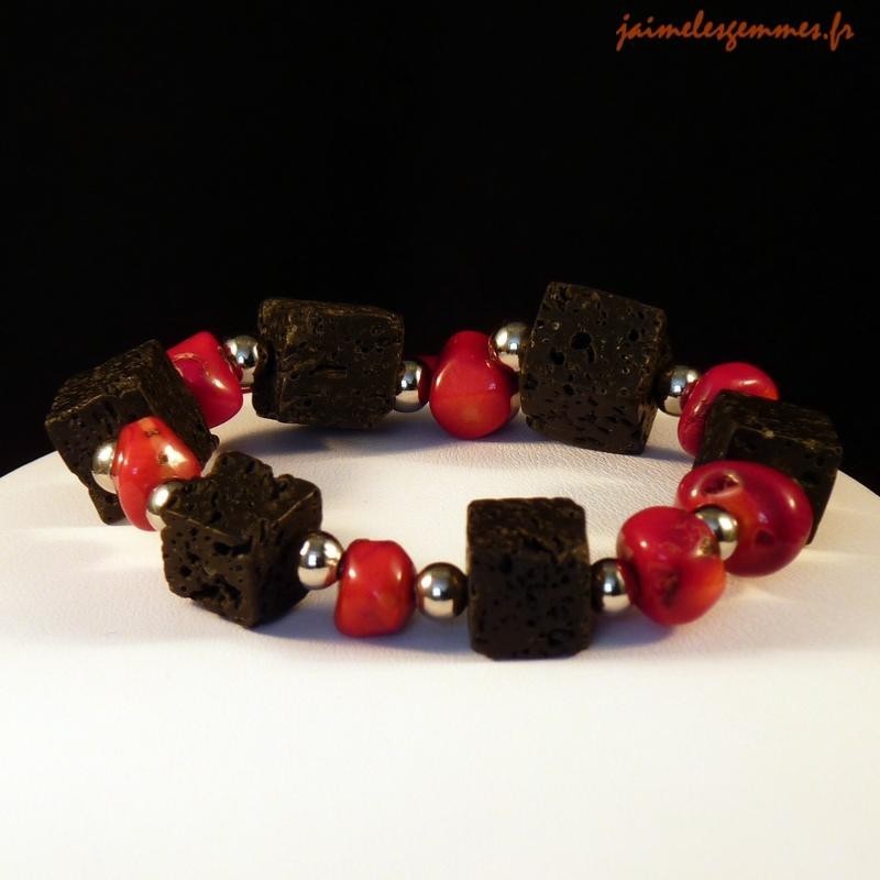 Bracelet lave et corail fantaisie