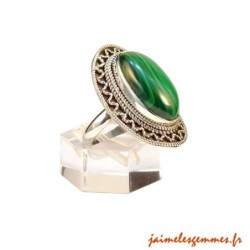 Bague ovale malachite