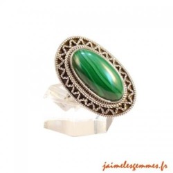 Bague ovale malachite