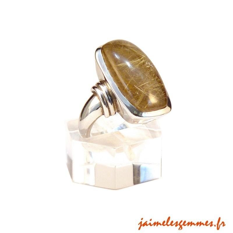 Bague rectangulaire en quartz rutile