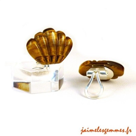 Clips coquille en oeil de tigre