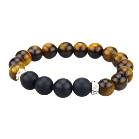 Bracelet oeil de tigre et onyx mate