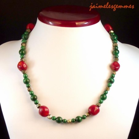 Collier malachite et corail