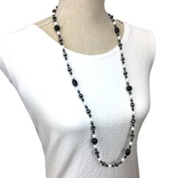 Collier long en onyx et agate tibétaine