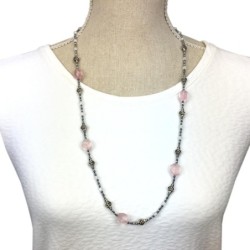 Collier en hématite et quartz rose