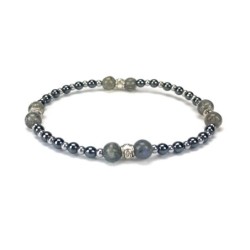 Bracelet fin en labradorite et hématite