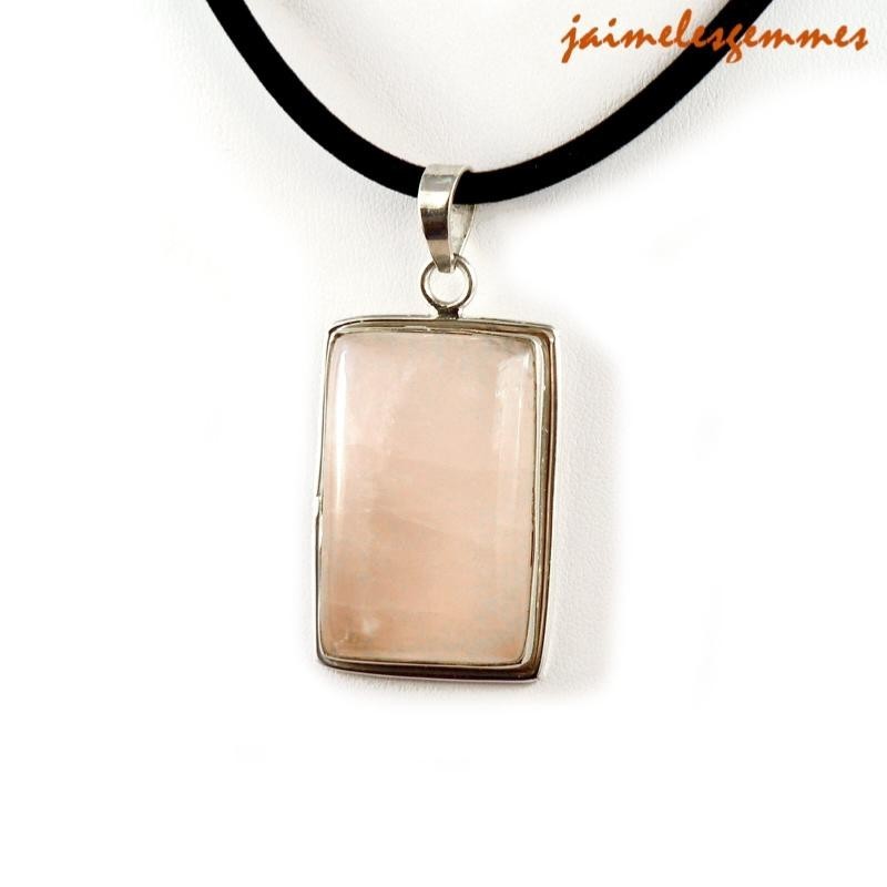 Pendentif quartz rose rectangulaire